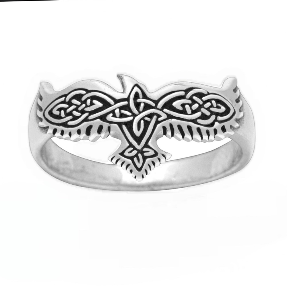 Women's Ring - Raven and Knotwork - Sterling Silver